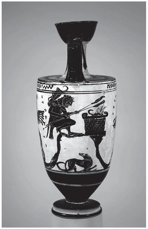 Peintre de Sappho, Lécythe, vers 500-490 av. J.-C., The Metropolitan Museum of Art, Rogers Fund, New York, cliché de 1941. https://books.openedition.org/editionsehess/docannexe/image/3182/img-6.jpg